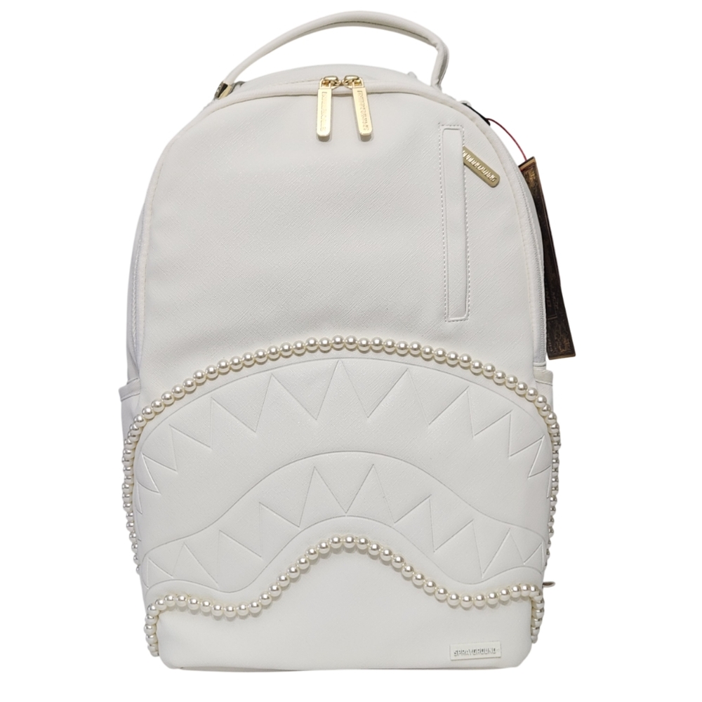 Sprayground White Backpack with Pearls and Gold Accents VERY HARD TO FIND